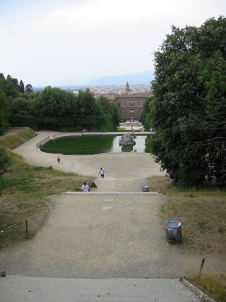 View of Neptune Fountain and Pitti Palace from hilltop