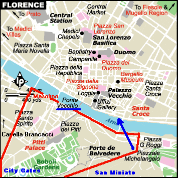 The running route from Masolino to Piazzale Michelangelo